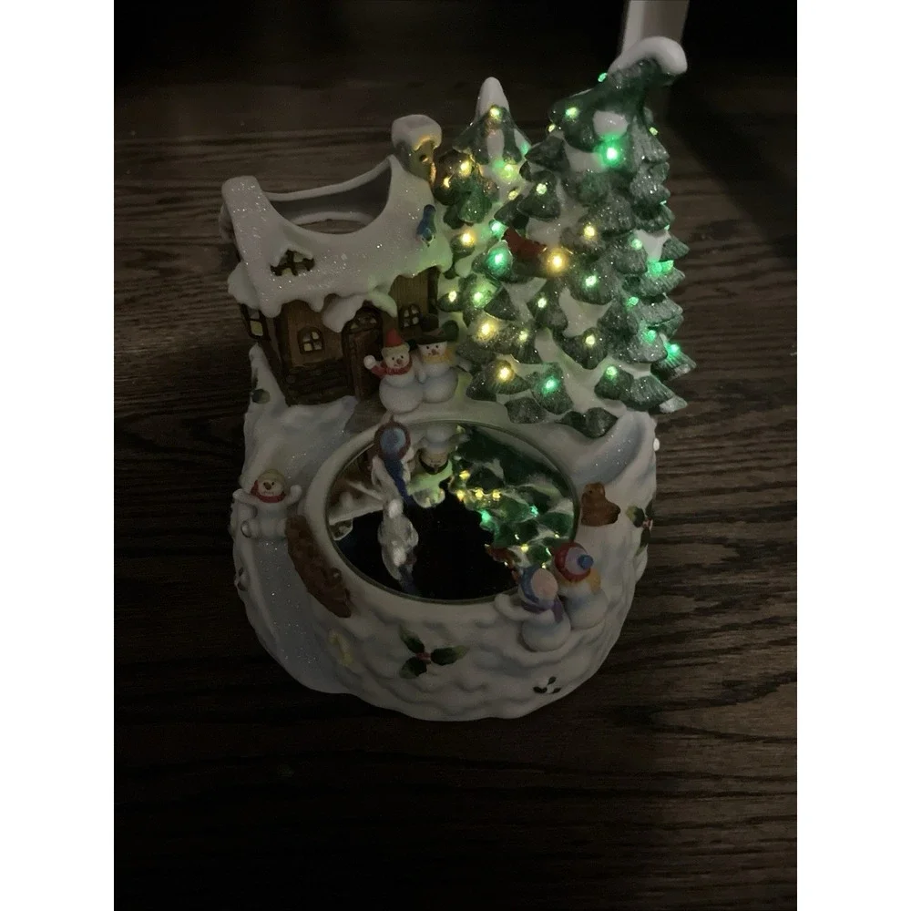 Home Interiors Musical Lighted Winter Scene Skating Snowman Figurine Works Great